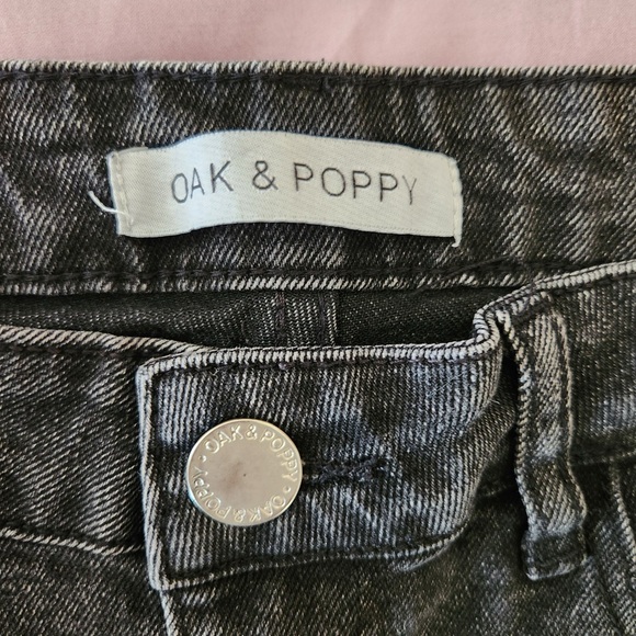 Oak & Poppy Faded Black Straight Leg Ankle Raw Hem Jeans Size 8 - Picture 6 of 9